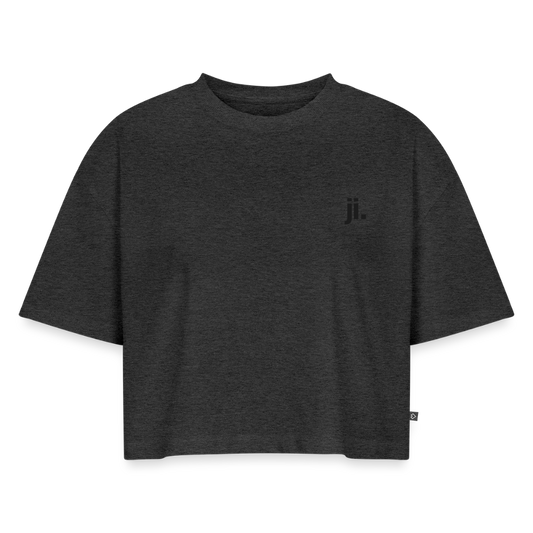 Frauen Oversized Bio Cropped T-Shirt - Anthrazit meliert